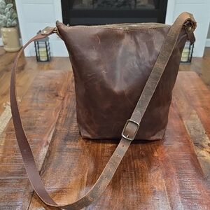 In Blue Brown Leather Crossbody Bag
